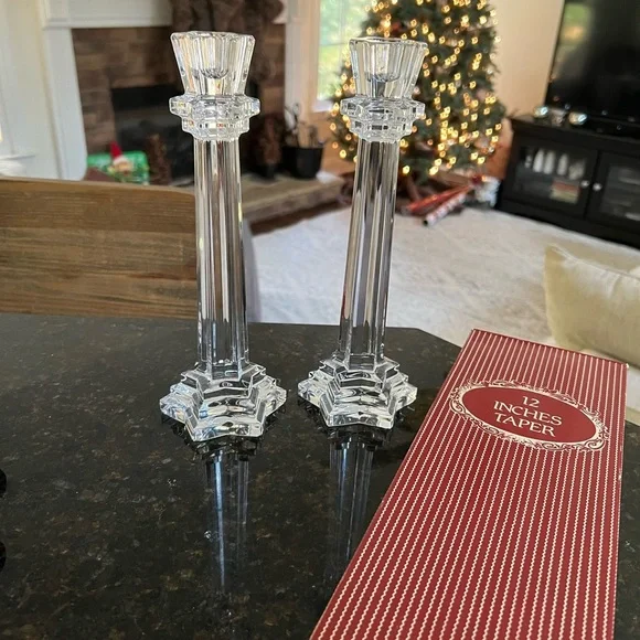 Exqusite Mikasa Crystal 9.5 inchCrystal Candle Holders and a 12 candles - Picture 3 of 5